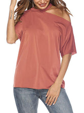 Band Neck Short sleeves one off shoulder woman t-shirts